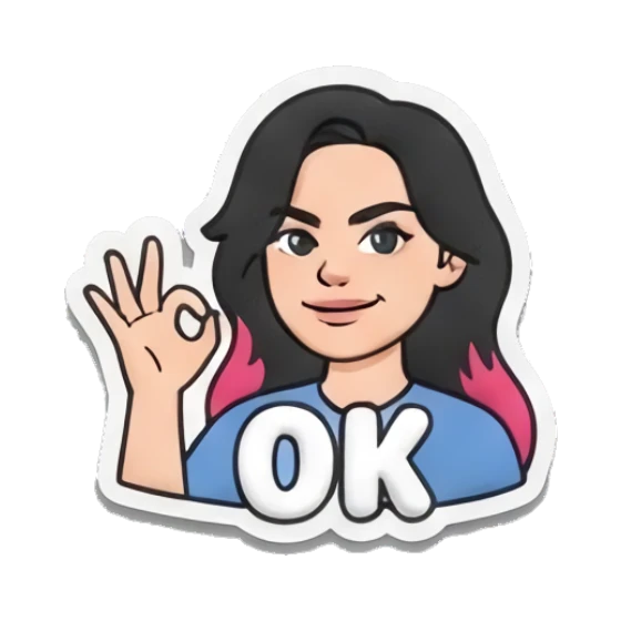 Girl making OK gesture with hand, smiling, text OK Puffy Girl Daily Vibes sticker for expressive chats and social replies.