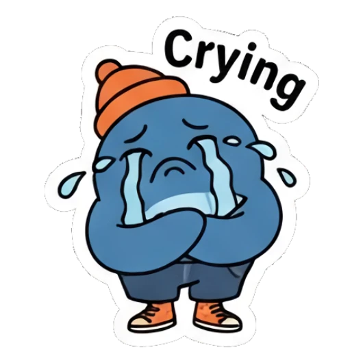 Sad blue whale crying with tears and Crying text Cool Blue Whale Vibes sticker for expressive chats and social replies.