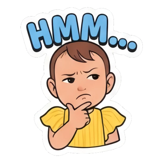 Thinking toddler with hand on chin Little Sunshine Expressions sticker for expressive chats and social replies.