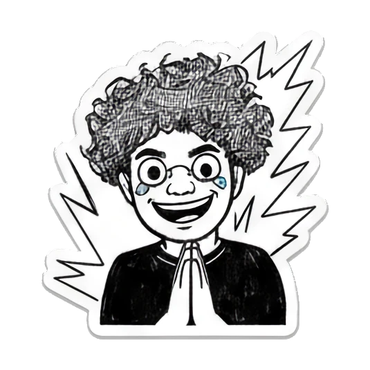 Curly-haired boy praying with a calm expression. Curly Hair Doodle Vibes sticker for expressive chats and social replies.