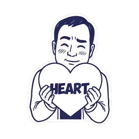 Man holding a heart shape with HEART text Cool Guy Daily Life sticker for expressive chats and social replies.