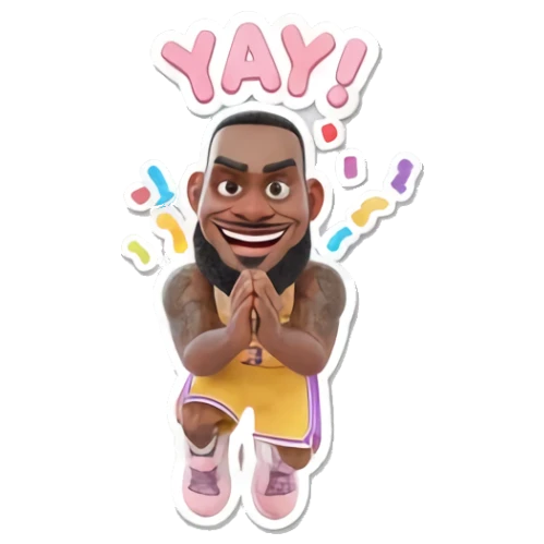 LeBron James cheering with hands together and 'YAY!' text LeBron Basketball Star Expressions sticker for expressive chats and social replies.