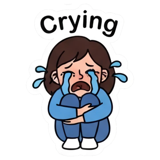 Girl crying with hands on face, text Crying Daily Life of a Girl sticker for expressive chats and social replies.