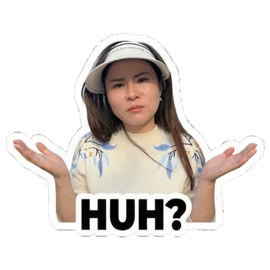女士摊手疑惑地问HUH? Lively Lady's Expressive Moments sticker for expressive chats and social replies.