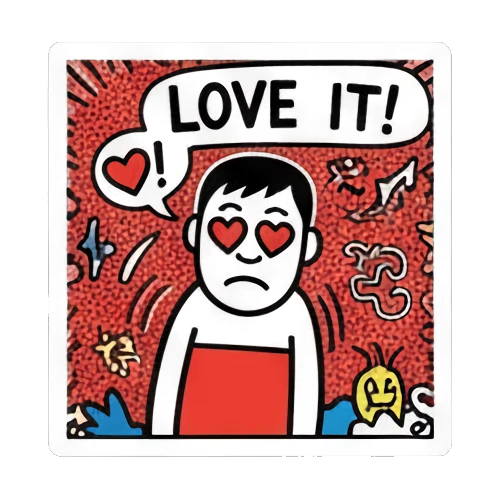 boy with heart eyes love it Keith Haring Style Doodle Boy sticker for expressive chats and social replies.