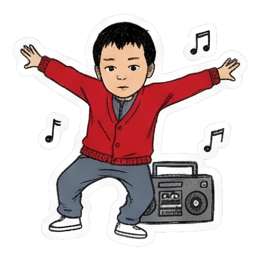 boy dancing with boombox Red Sweater Boy Daily Life sticker for expressive chats and social replies.