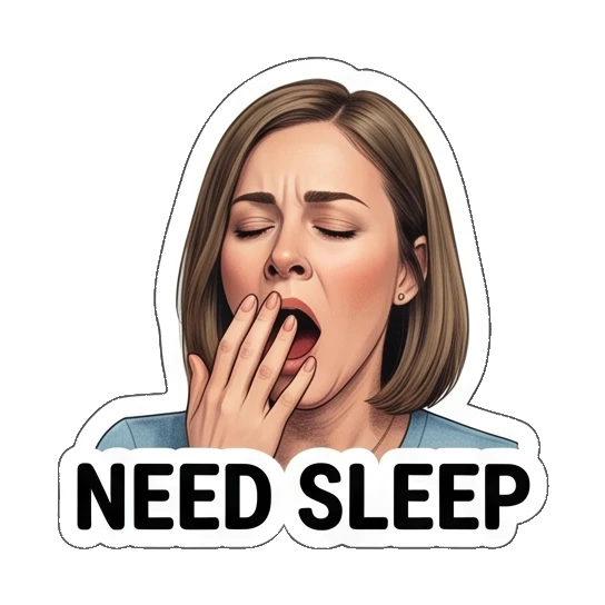 Woman yawning with 'NEED SLEEP' text Everyday Office Lady sticker for expressive chats and social replies.