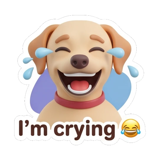 Labrador laughing with tears of joy, text I'm crying Cheerful Labrador Daily sticker for expressive chats and social replies.