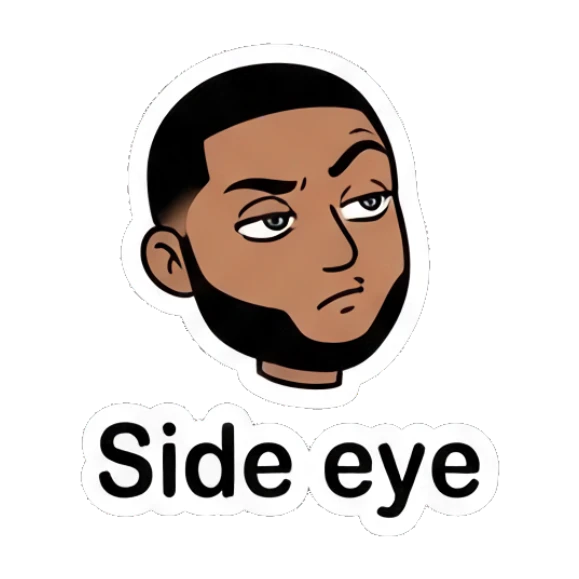 Bearded man giving a suspicious side-eye glance. Cool Guy Daily Vibes sticker for expressive chats and social replies.