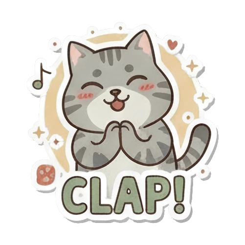 鼓掌喝彩的小猫 Playful Grey Tabby sticker for expressive chats and social replies.