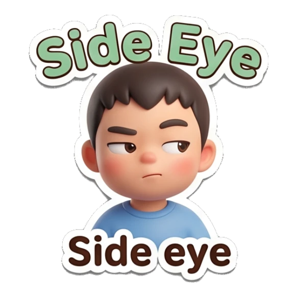 Skeptical boy giving a suspicious side-eye glance. Little Boy Daily Expressions sticker for expressive chats and social replies.