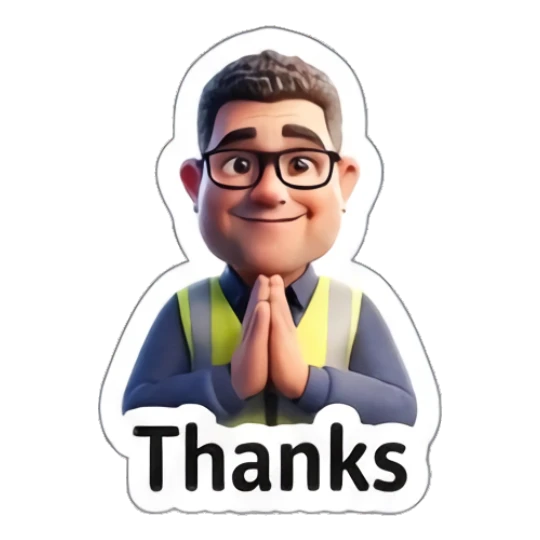 Worker with hands pressed together in a thankful gesture. Busy Worker Life sticker for expressive chats and social replies.