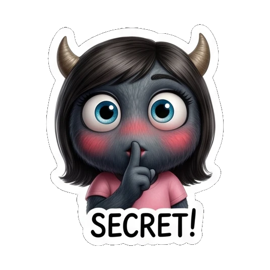 Female monster holding finger to lips, labeled SECRET! Furry Monster Family Life sticker for expressive chats and social replies.