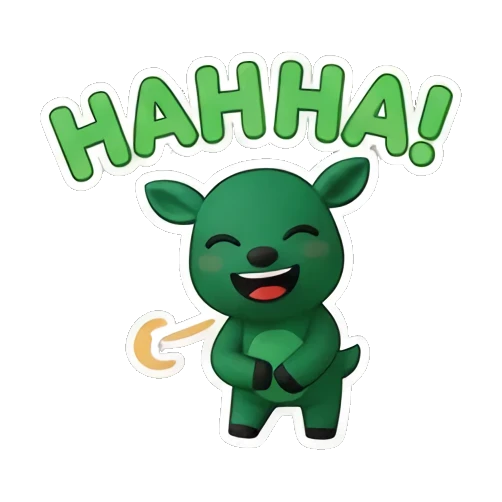 Laughing green deer holding stomach with HAHHA text Green Deer Joyful Adventures sticker for expressive chats and social replies.