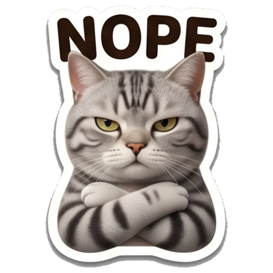 Annoyed tabby cat with arms crossed with NOPE text Tabby Cat Daily Expressions sticker for expressive chats and social replies.