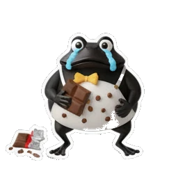 Sad chocolate frog crying with MISS U text Choco Froggy Adventures sticker for expressive chats and social replies.