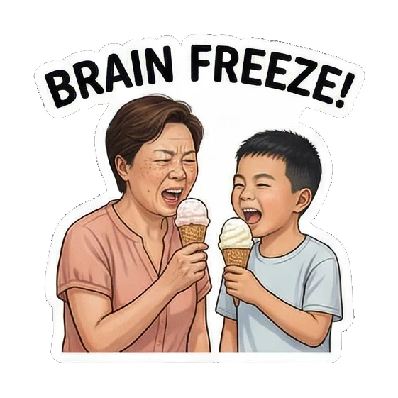 母子俩享受冰淇淋 Mom & Son's Summer Fun sticker for expressive chats and social replies.