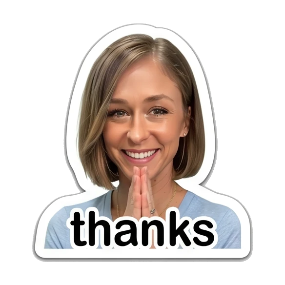Woman with hands together in gratitude with text 'thanks' Daily Life of a Modern Woman sticker for expressive chats and social replies.