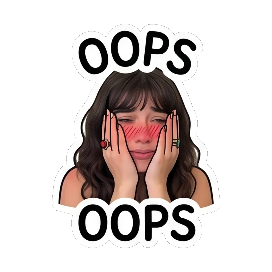 Young woman covering face with hands in embarrassment, text OOPS Daily Moods of a Girl sticker for expressive chats and social replies.