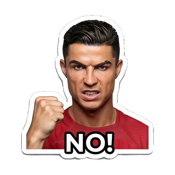 Cristiano Ronaldo clenching fist in anger with NO text Cristiano Ronaldo Expressions sticker for expressive chats and social replies.