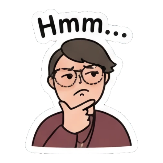 Pensive person touching chin with 'Hmm...' text. Daily Moods of a Cool Student sticker for expressive chats and social replies.