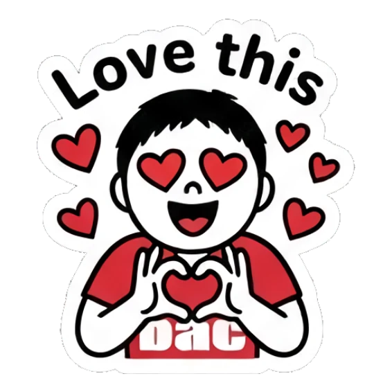 Happy soccer boy making a heart shape with hands and 'Love this' text Keith Haring Style Soccer Boy sticker for expressive chats and social replies.