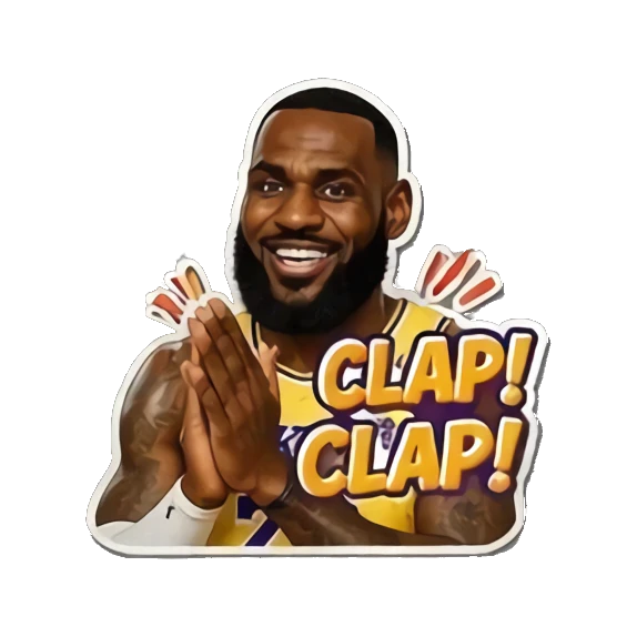 LeBron clapping hands together with text CLAP! CLAP! LeBron Court Vibes sticker for expressive chats and social replies.