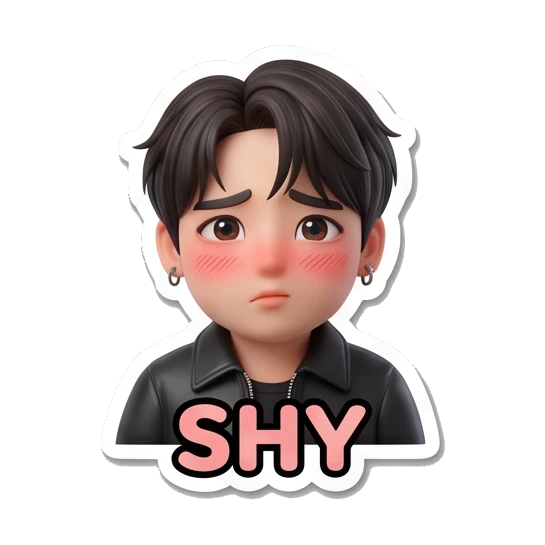 Charming boy blushing shyly with rosy cheeks and 'SHY' text Charming Boy Daily Expressions sticker for expressive chats and social replies.