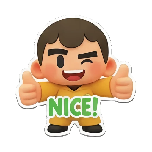 14. Boy giving a double thumbs up, Nice text. Cheerful Yellow Boy Adventures sticker for expressive chats and social replies.