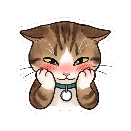 Tabby cat blushing shyly with hands on cheeks Tabby Cat Daily Life sticker for expressive chats and social replies.