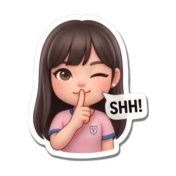 Girl winking and putting finger to lips with SHH text Soccer Girl Daily Life sticker for expressive chats and social replies.