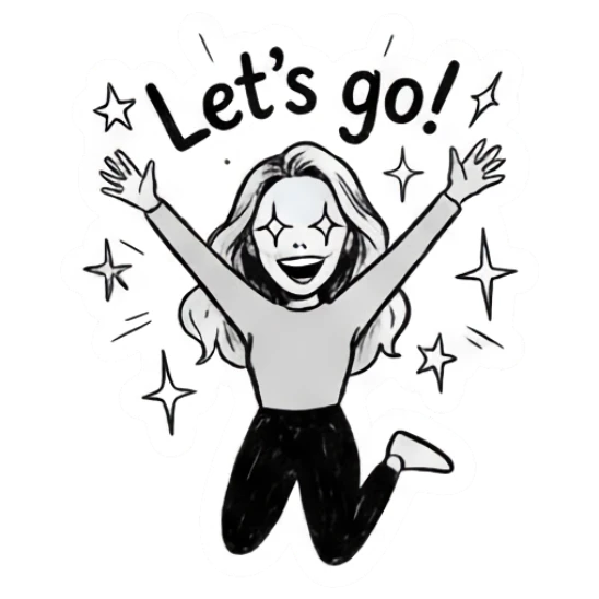 Girl jumping with excitement saying Lets go Doodle Girl Expressions sticker for expressive chats and social replies.