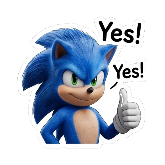 Sonic giving a thumbs up with Yes text Sonic Expressive Vibes sticker for expressive chats and social replies.