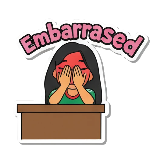 Girl hiding face at desk with text Embarrassed Soccer Fan Girl Daily Life sticker for expressive chats and social replies.