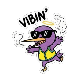 Purple bird wearing sunglasses vibing, text VIBIN Purple Bird Music Festival sticker for expressive chats and social replies.