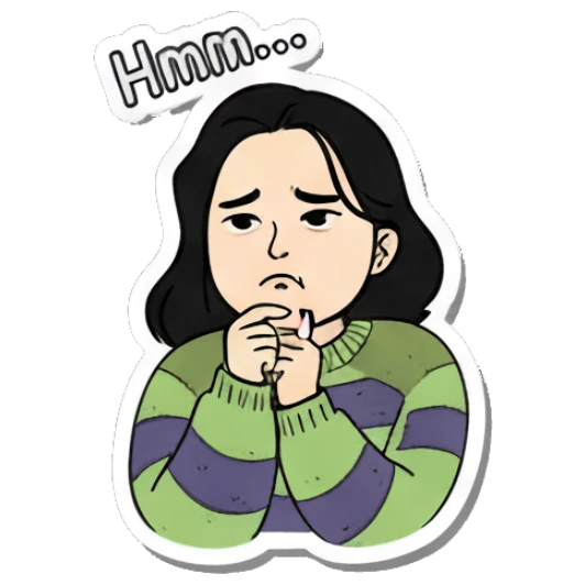Girl thinking with Hmm... text Daily Life of a Girl sticker for expressive chats and social replies.