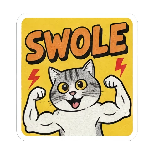 Strong cat, "SWOLE" Retro Cat Reactions sticker for expressive chats and social replies.