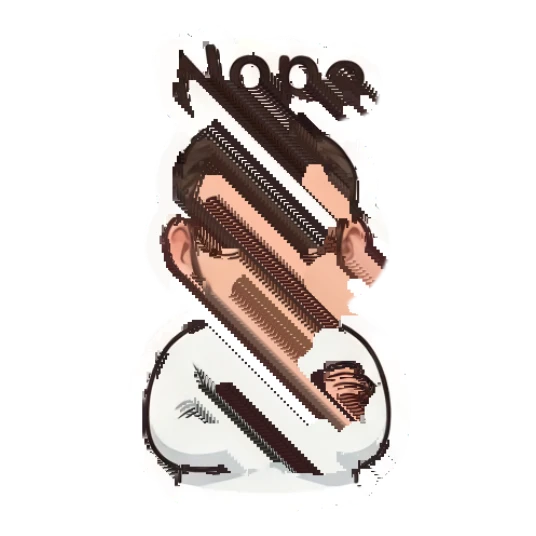 Man with beard and glasses looking stern with arms crossed saying nope Gentle Bearded Man Daily sticker for expressive chats and social replies.