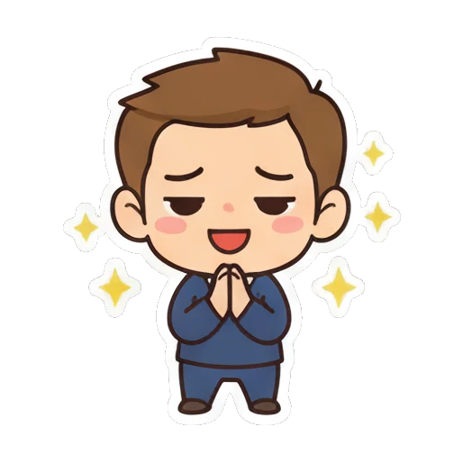 Chibi boy feeling grateful with hands together Cheerful Chibi Boy Daily sticker for expressive chats and social replies.
