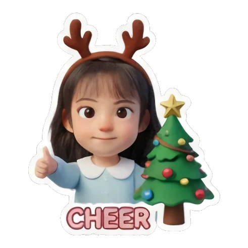 戴着鹿角头饰庆祝 Holiday Girl Adventures sticker for expressive chats and social replies.