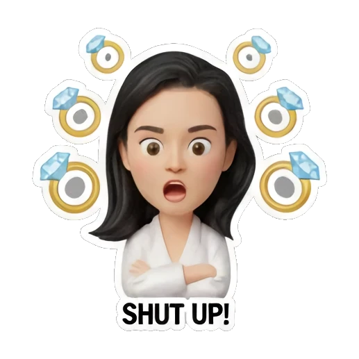 surprised woman with diamond rings Rich Girl Lifestyle sticker for expressive chats and social replies.
