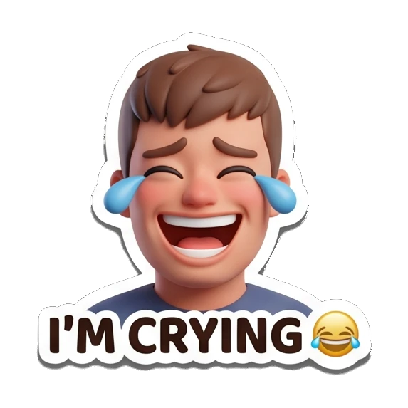 Boy laughing with tears of joy and I'M CRYING text Cheerful 3D Boy Daily Expressions sticker for expressive chats and social replies.