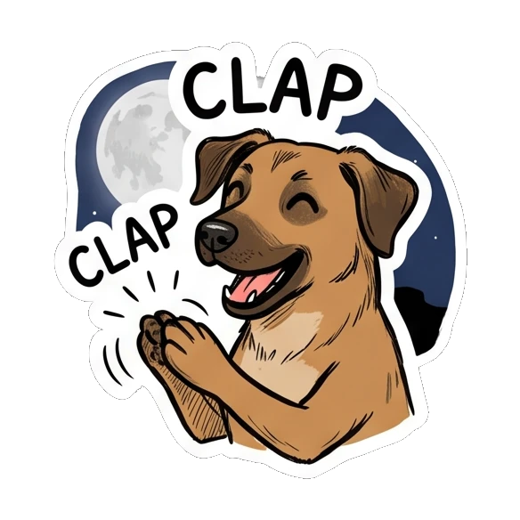 Brown dog clapping its paws happily. Brown Dog Daily Moods sticker for expressive chats and social replies.