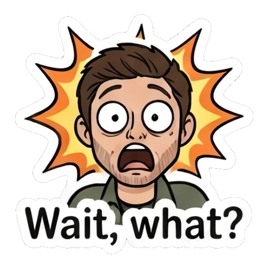 Man looking shocked with eyes wide open and starburst background Everyday Guy Expressions sticker for expressive chats and social replies.