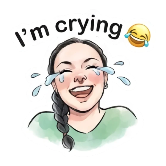 Girl laughing with tears of joy. Modern Girl Daily Expressions sticker for expressive chats and social replies.