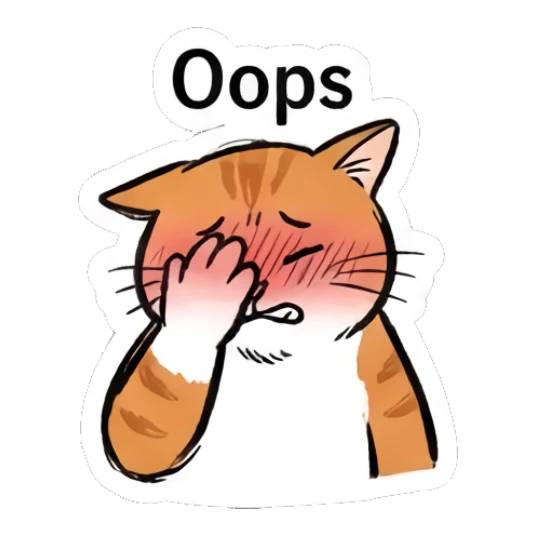 Embarrassed orange cat covering face with paw and text Oops Doodle Orange Cat Daily sticker for expressive chats and social replies.