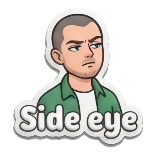 Man giving a skeptical side-eye glance Everyday Guy Expressions sticker for expressive chats and social replies.