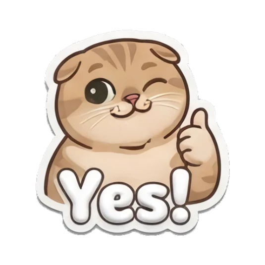 Happy tabby cat giving a thumbs up with 'Yes!' text Puffy Tabby Cat Moods sticker for expressive chats and social replies.