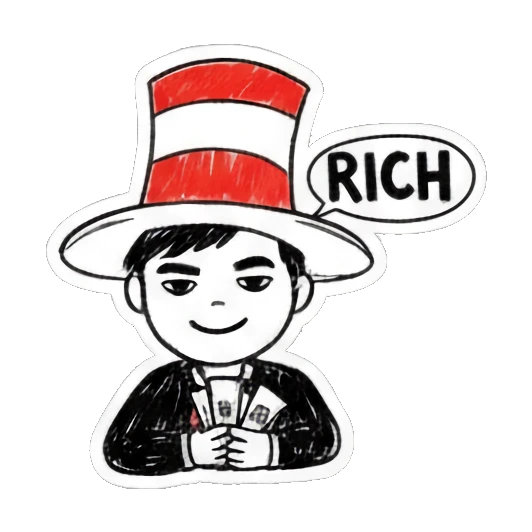 男孩展示金钱表情RICH Doodle Hat Boy sticker for expressive chats and social replies.