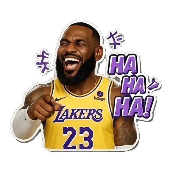 LeBron laughing hysterically with text HA HA HA! LeBron Court Vibes sticker for expressive chats and social replies.